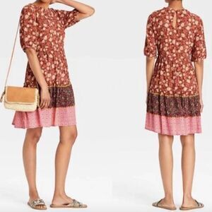 Knox Rose Boho Floral Tiered Babydoll Dress Size XS
